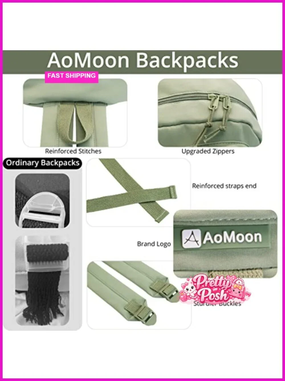 Kawaii Backpack for Teen Girls Aesthetic Student Bookbag with Pins